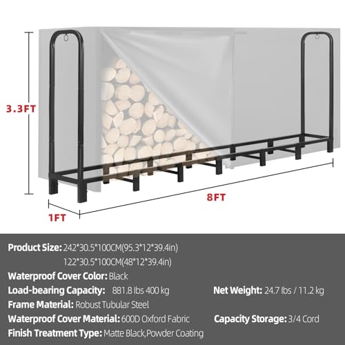 Kendane 8FT Firewood Rack Outdoor with Cover - Image 7