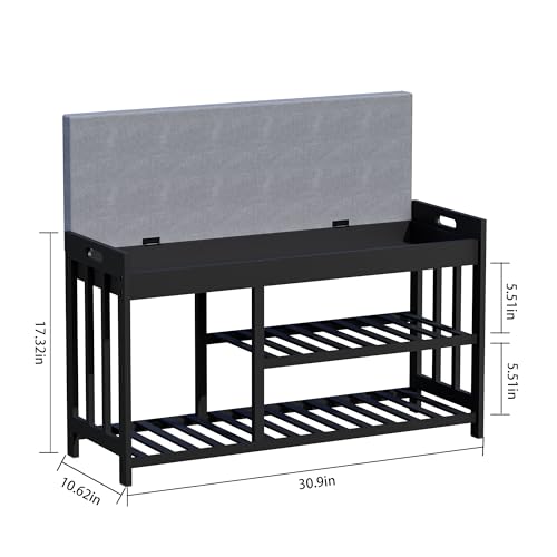 Bamboo Shoe Storage Bench with Cushioned Seat 3-Tier - Image 3