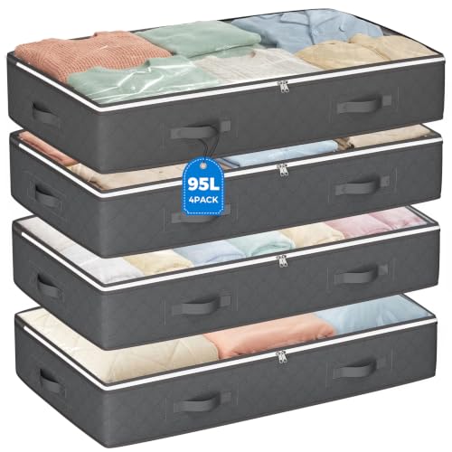 Budding Joy 95L Under Bed Storage Containers, 4 Pack Closet - Image 2