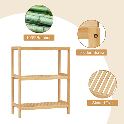 Bamboo Bathroom Shelf, Multifunctional Storage Shelf, 3-Tier - Image 5