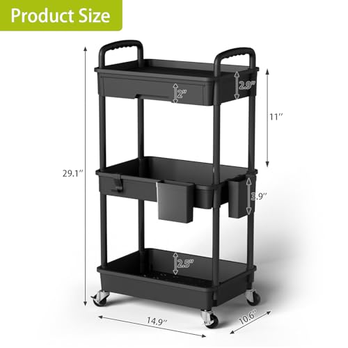 Sorgion 3 Tier Rolling Cart Organizer,Laundry Room Bathroom - Image 4