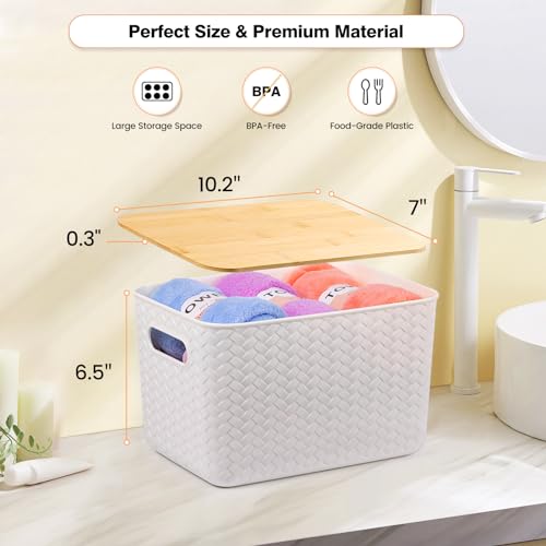 Ohmlove 4 Pack Storage Bins with Bamboo Lids,Stackable Box - Image 3