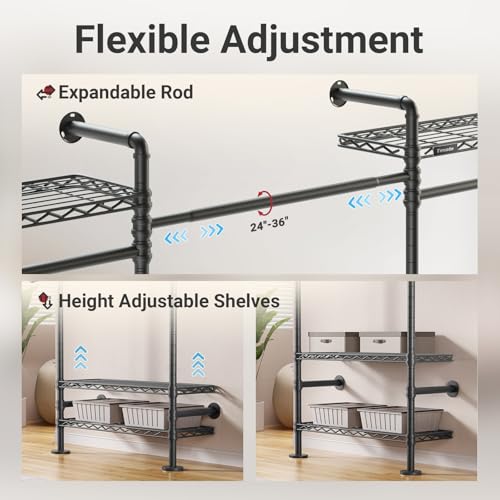 F4 Wall Mounted Clothes Rack Industrial Pipe Clothing Rack - Image 6