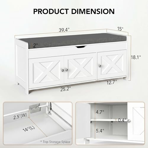 Marsail Shoe Storage Bench with Seating, Farmhouse Entryway Bench - Image 3