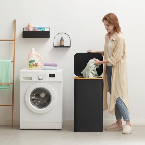 Lifewit 105L Large Laundry Basket with Lid, Removable Bags, Black - Image 3