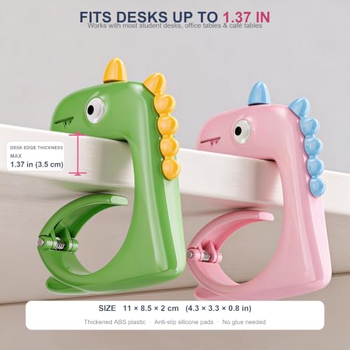 Cute Dinosaur Desk Hook – Heavy Duty 11 Lbs Bag Hanger-Pink 2Pack - Image 5