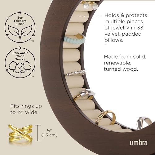 Umbra Ferris Jewelry Organizer, Wood Tray Holds 33 Rings, Walnut - Image 4