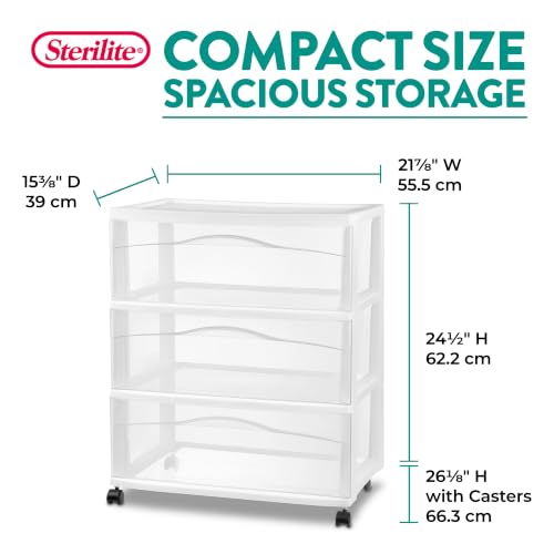Sterilite Wide 3 Drawer Storage Cart Plastic Rolling - Image 3