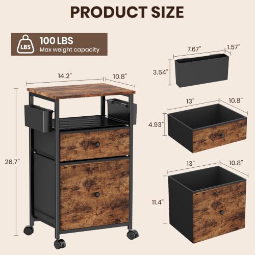 File Cabinet, Rolling Cart with 2 Storage Drawers and 2 - Image 3