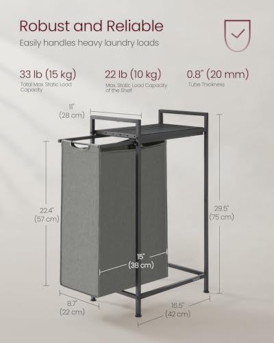 VASAGLE Laundry Sorter 1 Section, Rolling Cart with Shelf - Image 3