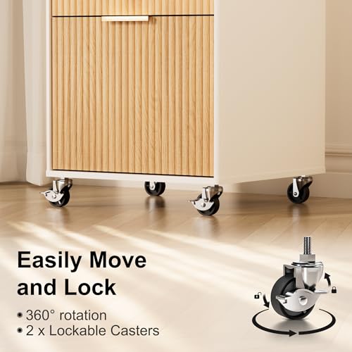 3 Drawers Fluted Mobile File Cabinet with Lock, Rolling - Image 6