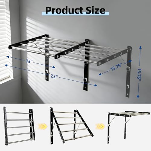 Wall Mounted Drying Rack 13-23", Retractable Space Saving, Black - Image 3