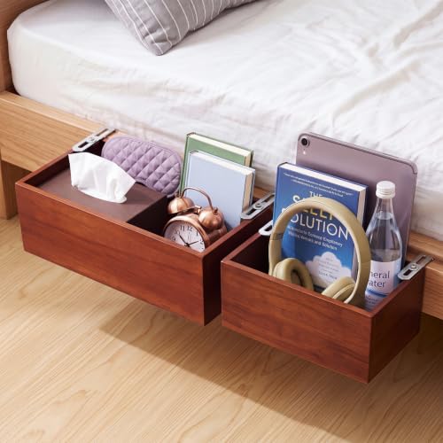 2 Pcs Bunk Bed Shelf 2 Size, Bedside Storage Caddy, Wood, Brown - Image 2