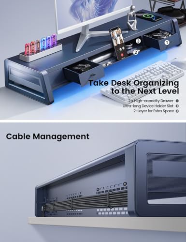 Vaydeer All-in-One Dual Monitor Stand Riser with 2 Drawers, 8USB - Image 5