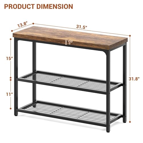 Besiost 32" Industrial Console Table with 3-Tier Storage, Rustic - Image 4