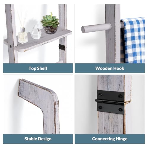 Blanket Ladder 67" Tall 6-Tier Wooden Farmhouse Rustic Towel Rack - Image 6