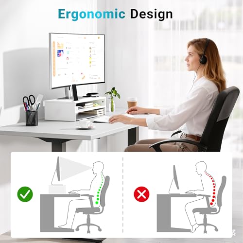 BONTEC Wood Monitor Stand Riser, 2-Tier Desktop Organizer - Image 7