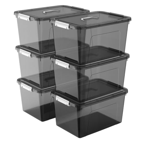 19 Quart Stackable Plastic Storage Bins with Lids, 6 Pack Clear - Image 2