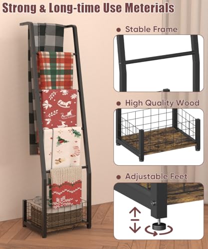 6.3ft Blanket Ladder with Storage Basket, 5 Tier | Home Organization - Image 5