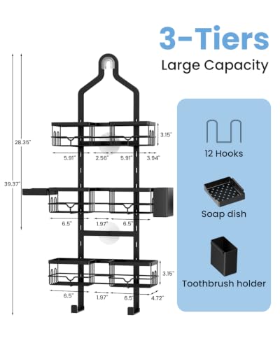 Shower Caddy Hanging, 3-Tier Hanging Shower Caddy Over Showerhead - Image 3