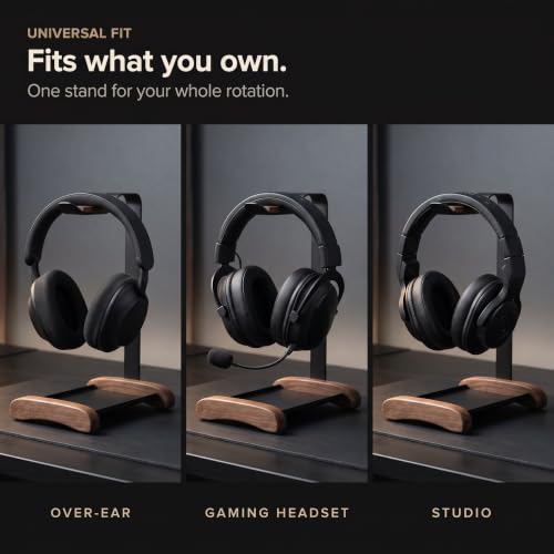 Walnut Headphone Stand,Wood Headset Holder with Storage for Desk - Image 5