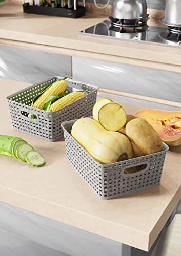 WYT Weave Storage Organizer Baskets, Grey 6-Pack Plastic Woven - Image 7