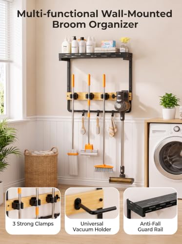 Broom Holder Wall Mount,16.6" Small Mop Tool Organizer - Image 6