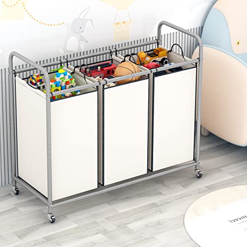 LINZINAR 3 Section Laundry Hamper Sorter, Beige Laundry - Image 5