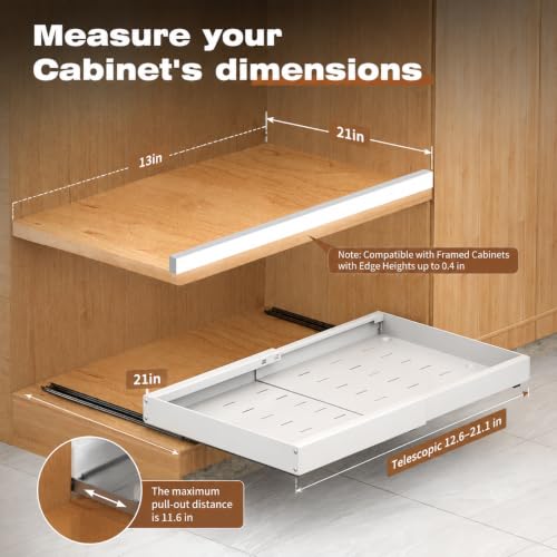 2 Pack Pull Out Cabinet Organizer Expandable, 21" Deep - Pull Out Drawers for Cabinets with Adjustable width from 12.6" to 21" Sliding Drawers for Cabinets with Heightening Pad No 