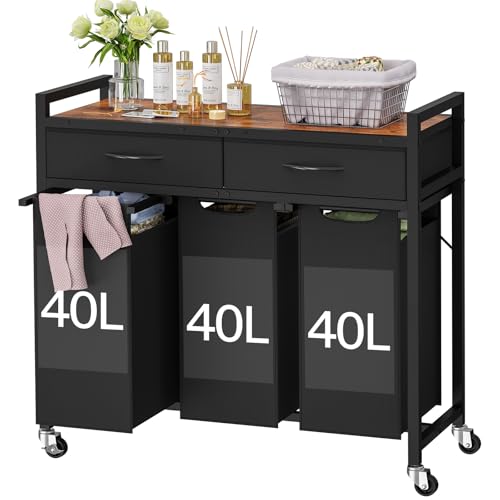 Laundry Sorter 3 Section, 120 L Laundry Hamper with 2 Drawers & - Image 2