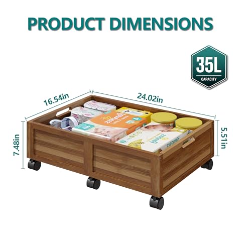 Under Bed Storage with Wheels, 2 Pack Bamboo Containers for Toy & - Image 3