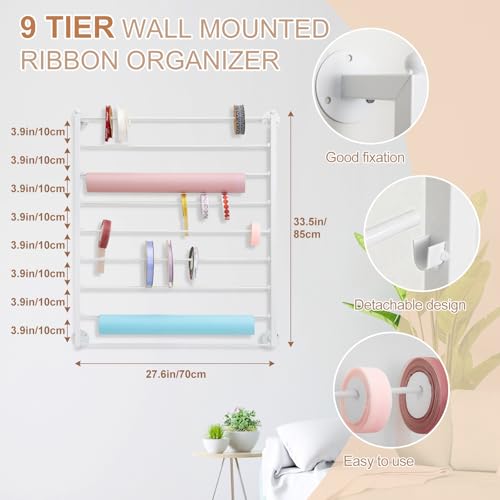 Menkxi 9 Tier Wall Mounted Ribbon Organizer Metal Ribbon - Image 3