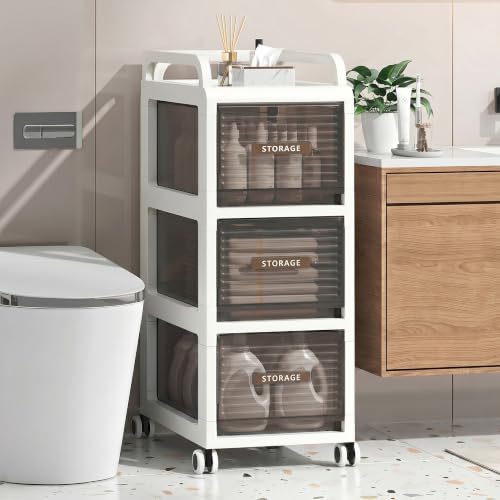 Bathroom Storage with Drawers, 11.8" Wide Slim Cabinet - Image 4