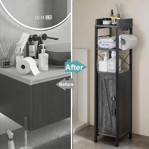 VECELO Small Bathroom Cabinet, Slim Toilet Paper Holder - Image 6