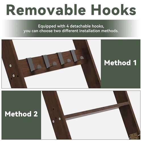 6-Tier Blanket Ladder for Living Room 5.6FT Pine Wood - Image 4