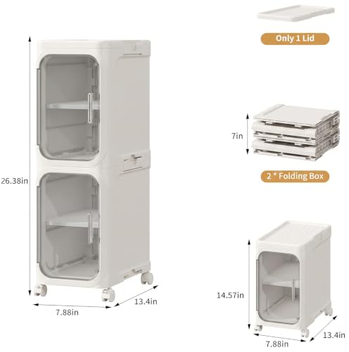 Narrow Slim Bathroom Storage Cabinet with Wheels, 2-Tier White - Image 3