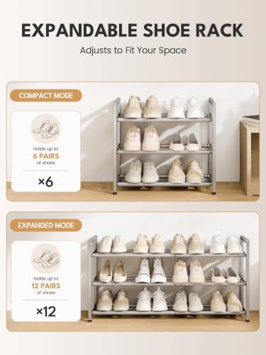 Bumusty 3 Tier Expandable Shoe Rack for Closet, Light Grey - Image 7