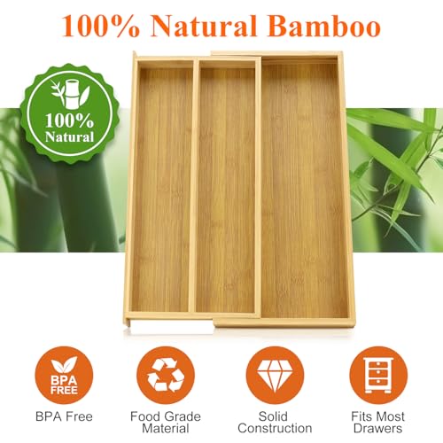 Large Bamboo Kitchen Utensil Drawer Organizer - Image 8