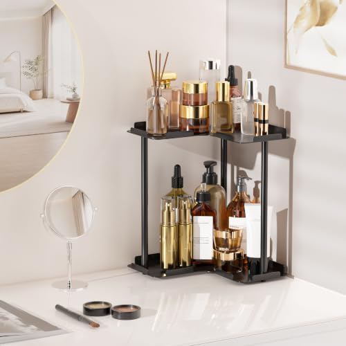 2 Tier Corner Bathroom Counter Organizer Storage Shelf, Black - Image 5