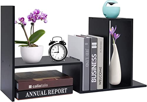Sorfity Desktop Bookshelf Desk Storage Organizer Adjustable Wood - Image 7