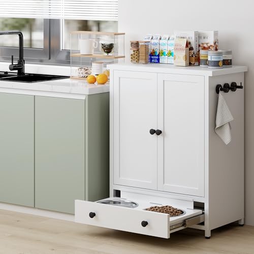 Dog Feeding Station with Storage, Metal Dog Food Storage Cabinet - Image 5