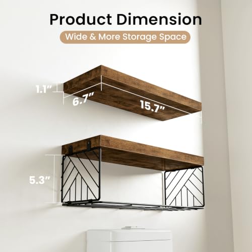 BAYKA Rustic Brown Floating Bathroom Shelves, 15.7in - Image 4