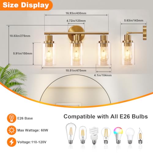 DLLT 3-Light Bathroom Light Fixtures: Gold Modern Vanity Wall - Image 5