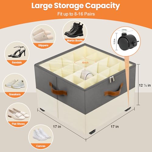 2 Pack Shoe Organizer for Closet, with Wheels, Beige and Grey - Image 4