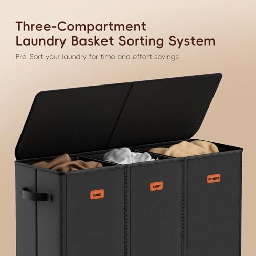 Laundry hamper 3 Section, XL Clothes Hamper with Lid & Inner Bag - Image 6
