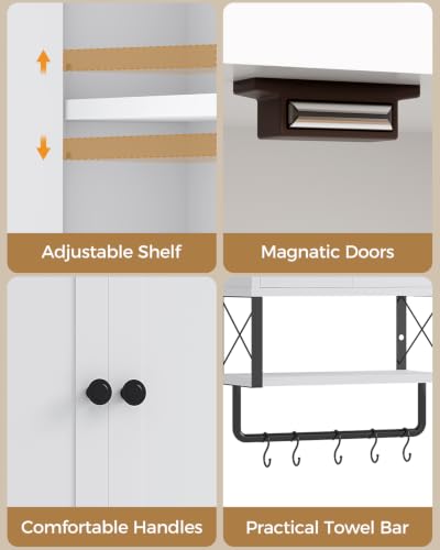 Bathroom Wall Cabinet, White Medicine Cabinet with Towel Rack - Image 6