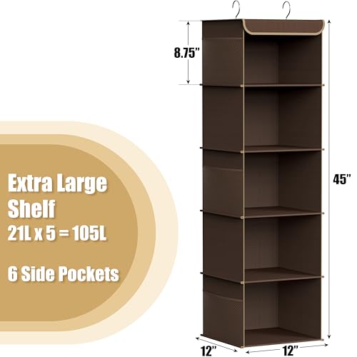 Simple Houseware 5 Shelf Hanging Closet Organizer, Brown - Image 4