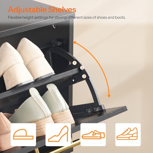 HOOBRO Rattan Shoe Storage Bench with Double Flip Drawers - Image 6