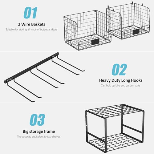 ThreeHio Garage Shelf Wall Mounted with Wire Baskets | All Products - Image 7