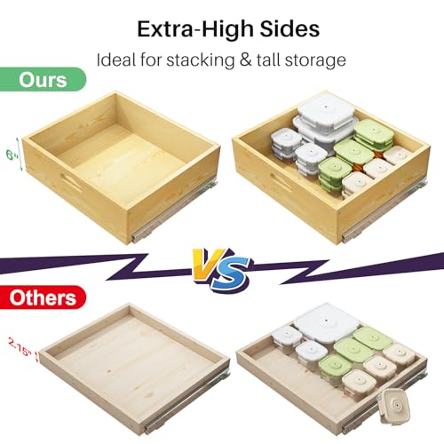 Pull Out Cabinet Organizer, Soft Close Slide Out Solid Wooden Drawers(15"W X 21"D x 6.2''H), Heavy Duty Full-extension Roll Out Shelves for Kitchen Cabinets,Pantry & Closet Organiz